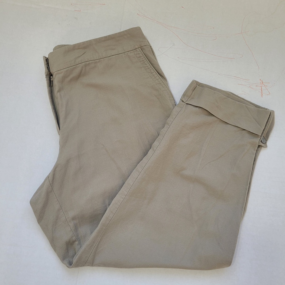 Eileen Fisher Women's Organic Cotton Lightweight Pants Medium Pockets Tan Khaki